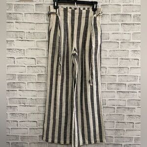 Women’s Indigo Rising pull-on pants, linen blend, gray/cream stripe, Medium
